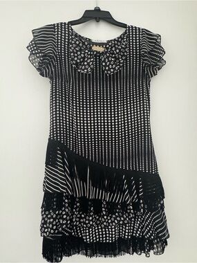 Women’s Black and White Polka Dot Tiered Dress